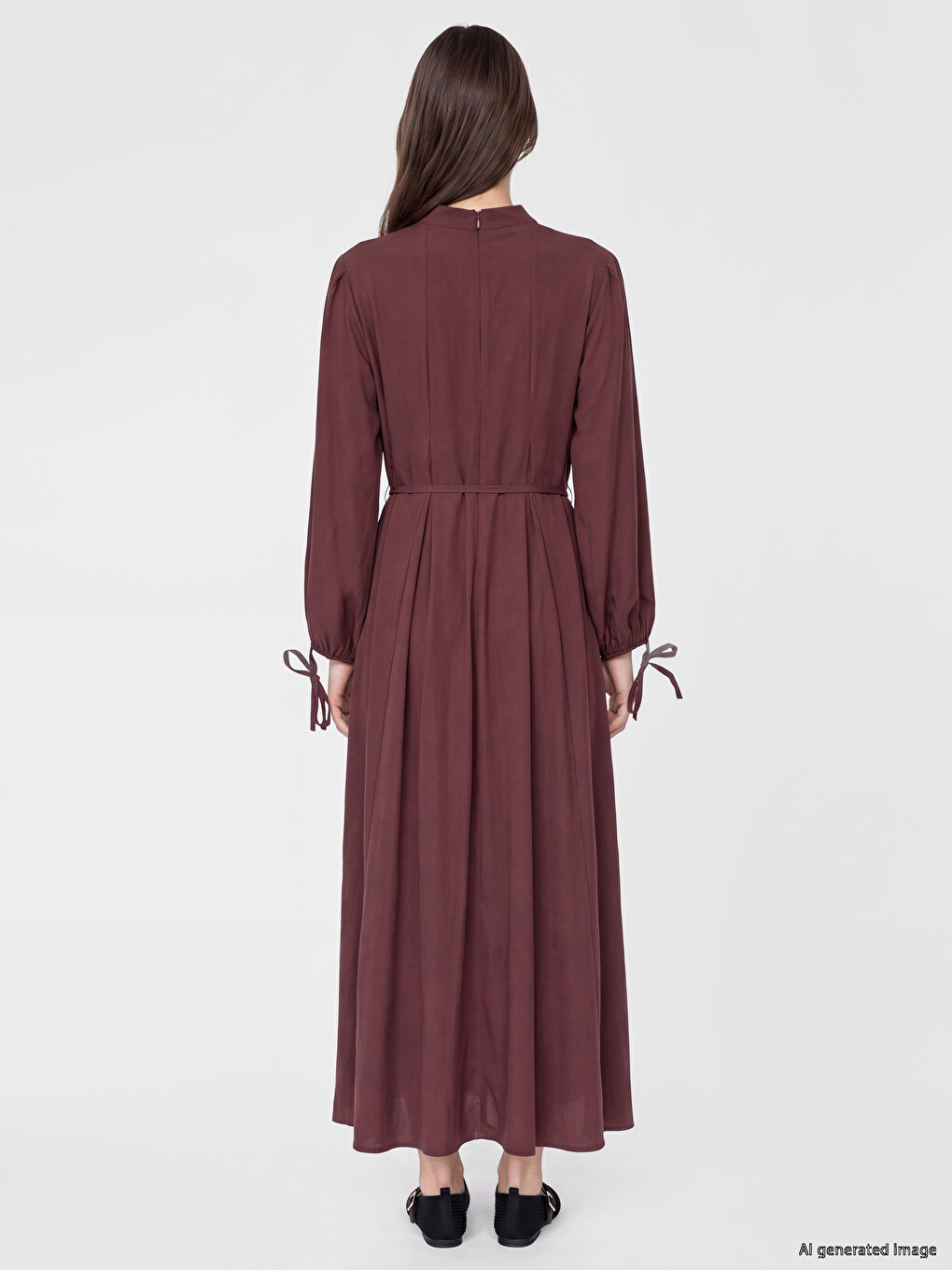 Robe En Mélange De Modal À Col Montant Avec Ceinture À Nouer-3