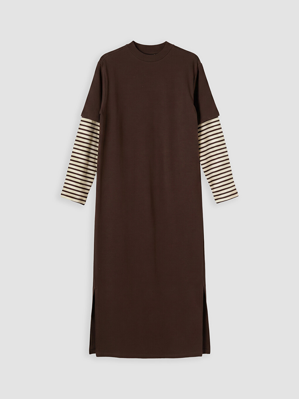 Stand Collar Striped Sweat Dress-4