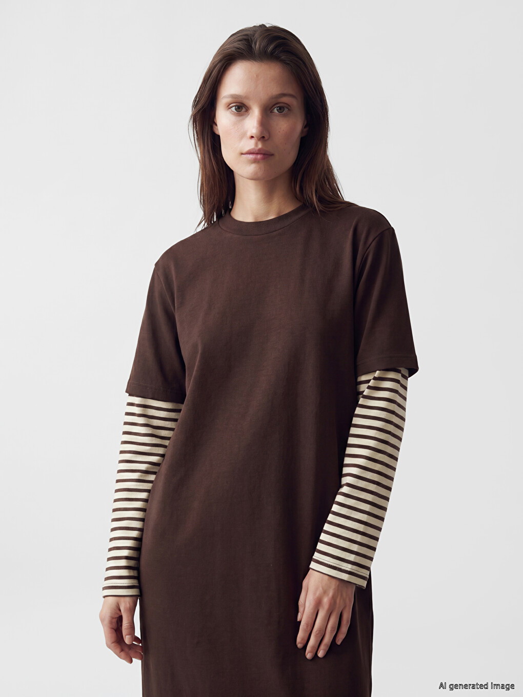 Stand Collar Striped Sweat Dress-1