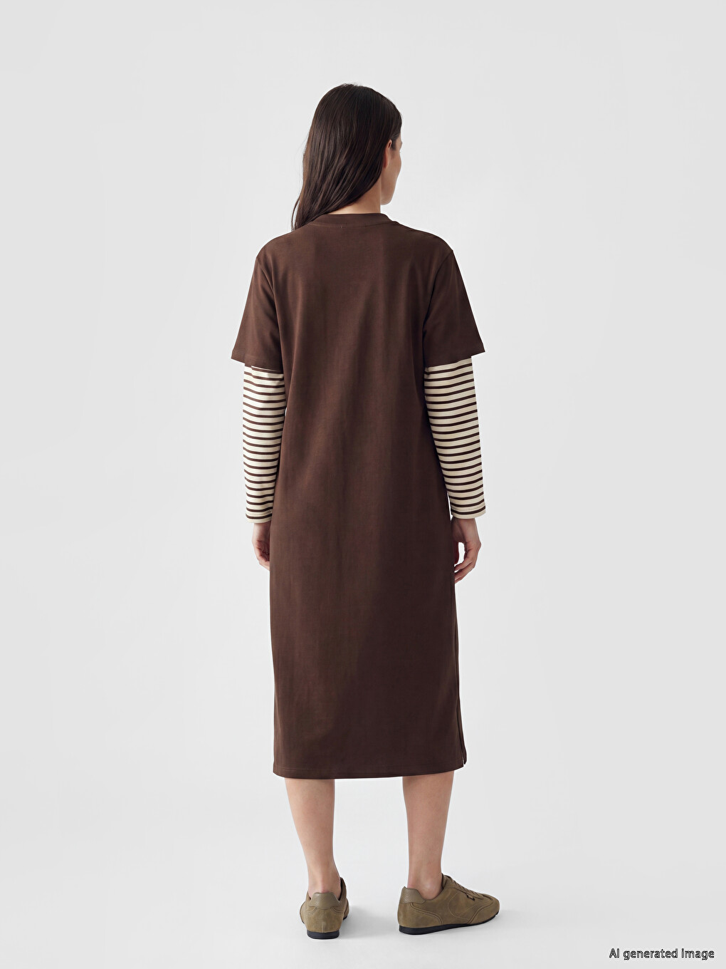 Stand Collar Striped Sweat Dress-3