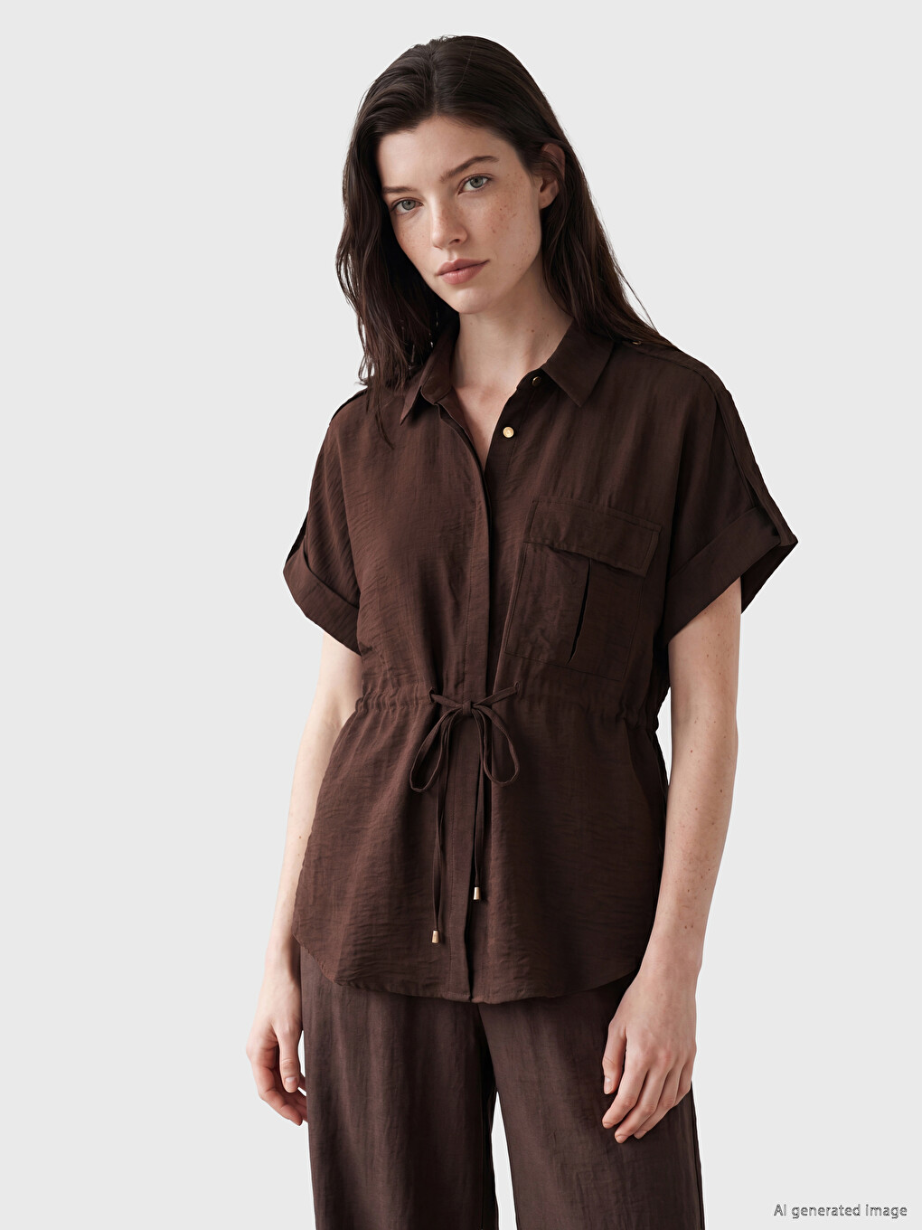 Beli Bağcıklı Oversize Kadın Gömlek