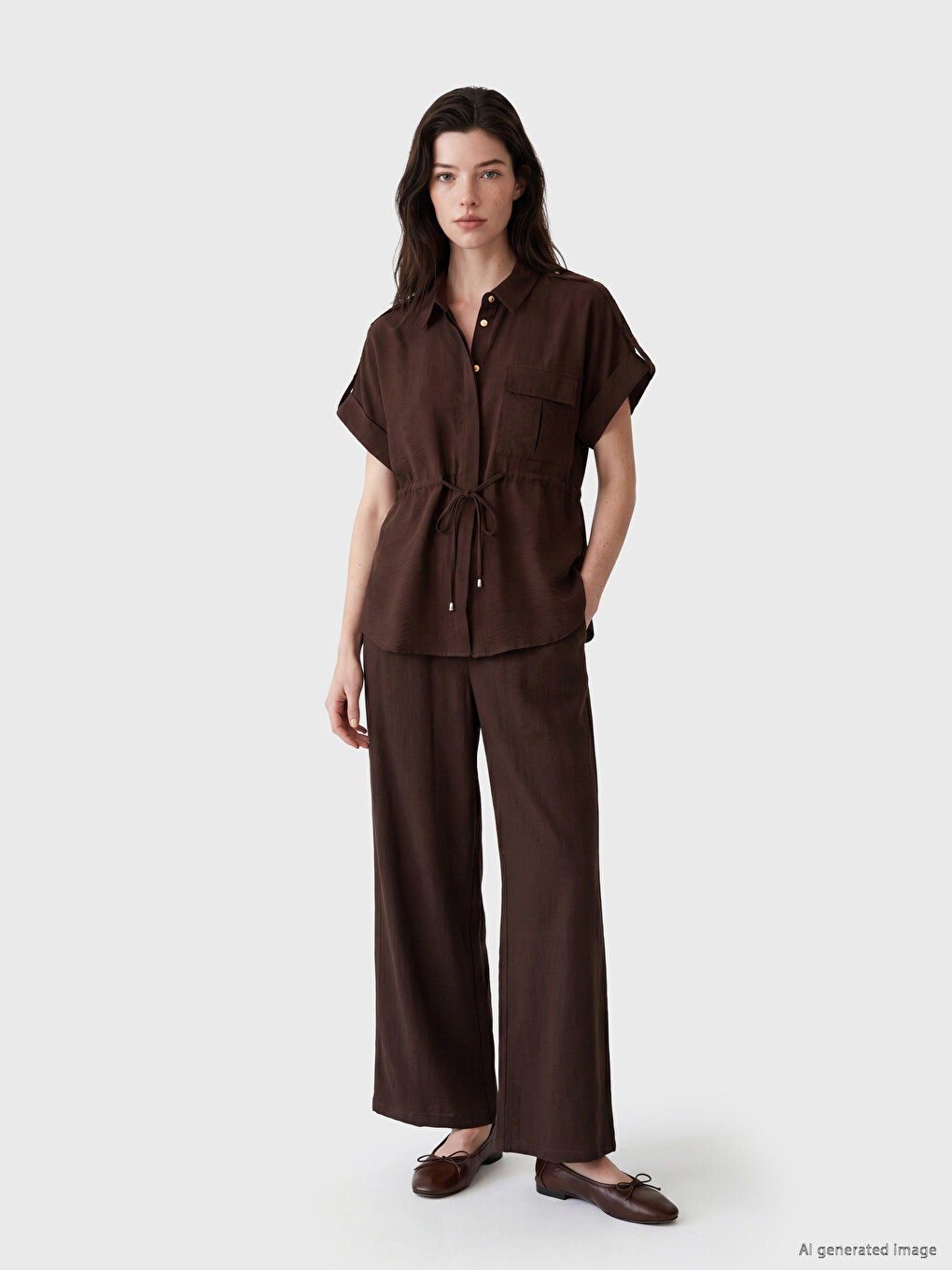 Beli Bağcıklı Oversize Kadın Gömlek-1