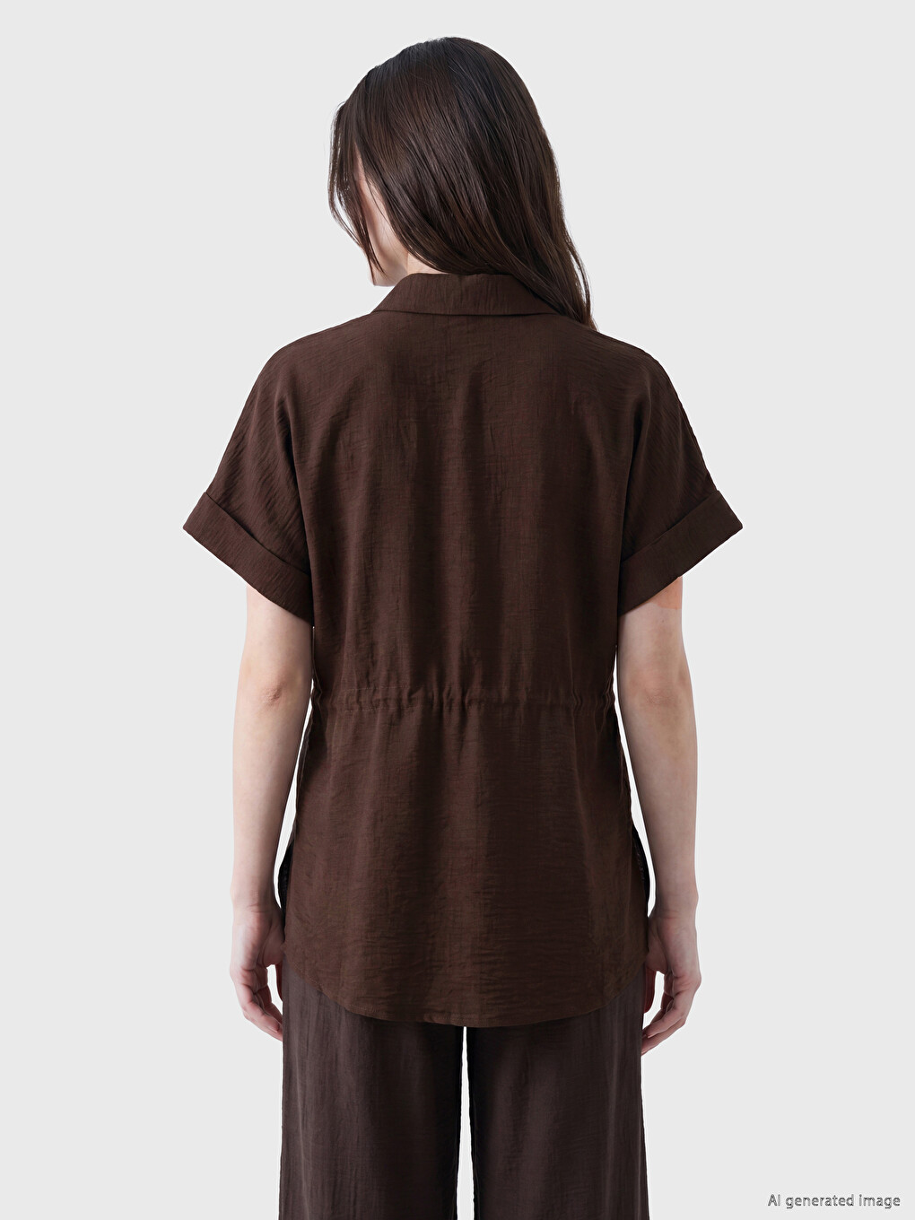 Beli Bağcıklı Oversize Kadın Gömlek-3