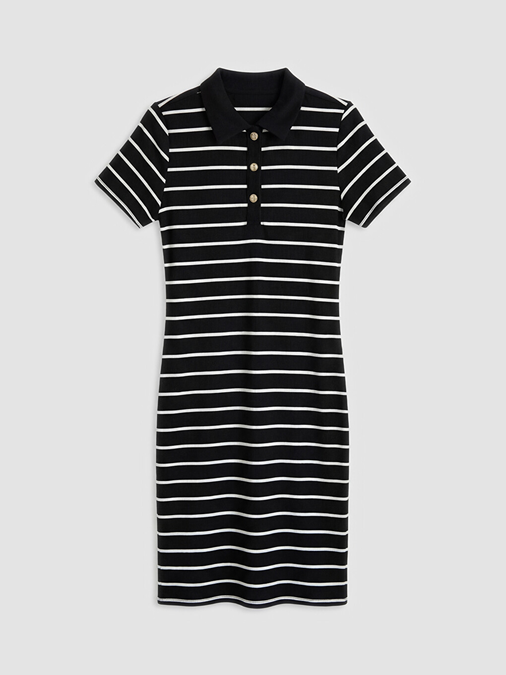 Polo Collar Striped Bodycon Dress-3