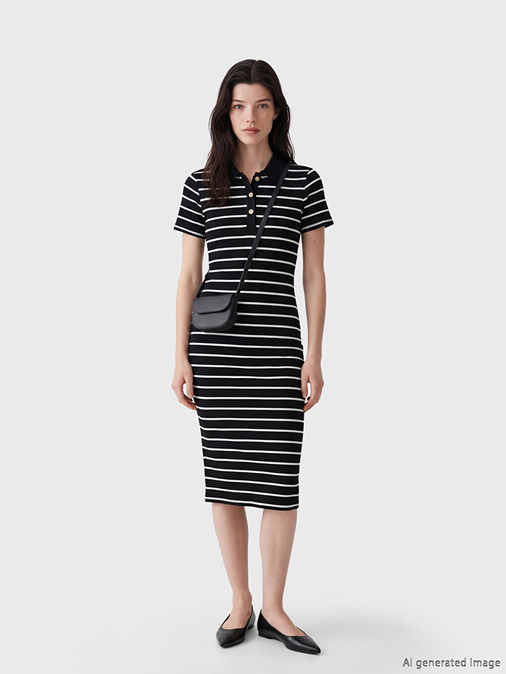 Polo Collar Striped Bodycon Dress