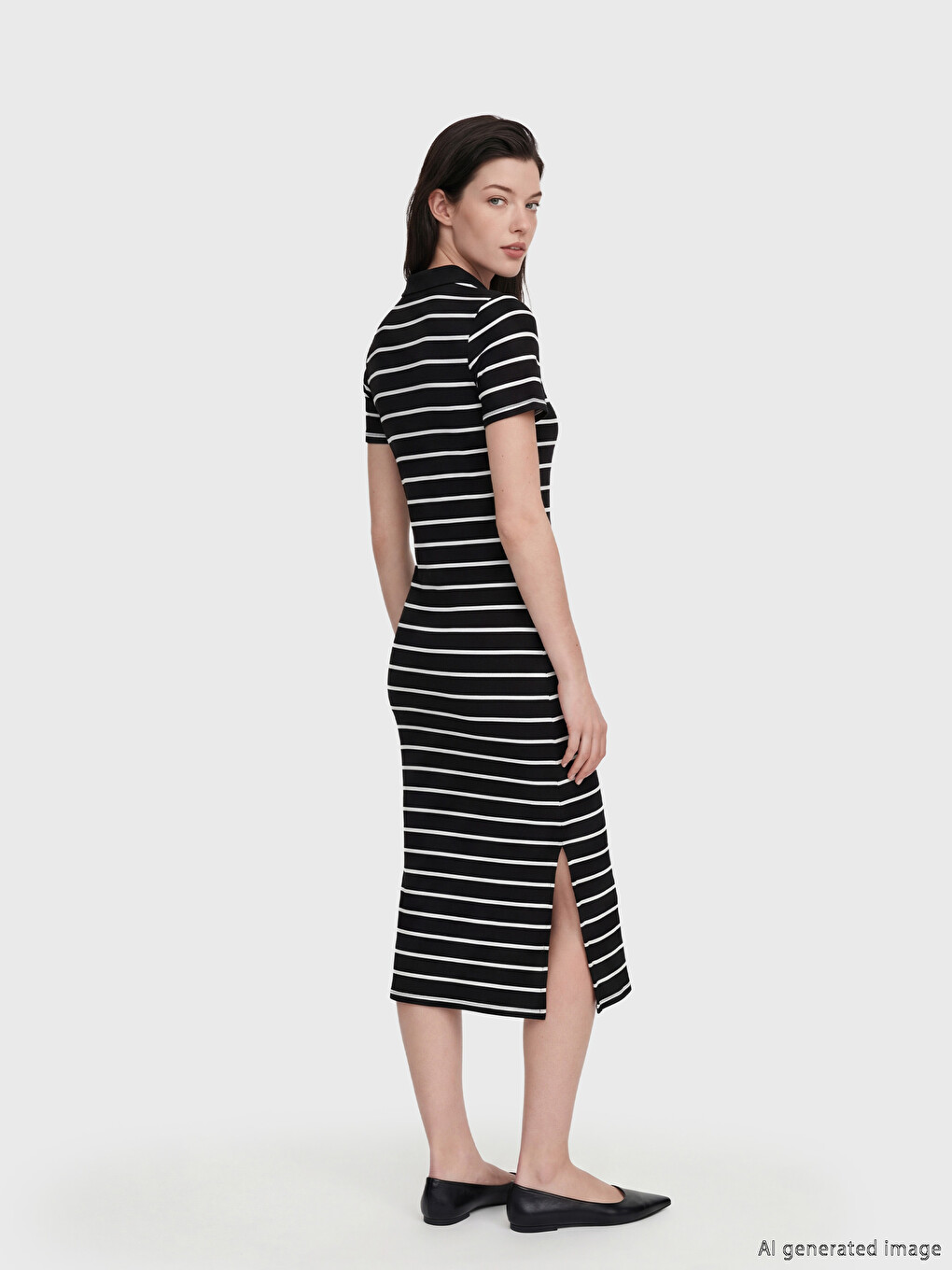 Polo Collar Striped Bodycon Dress-2