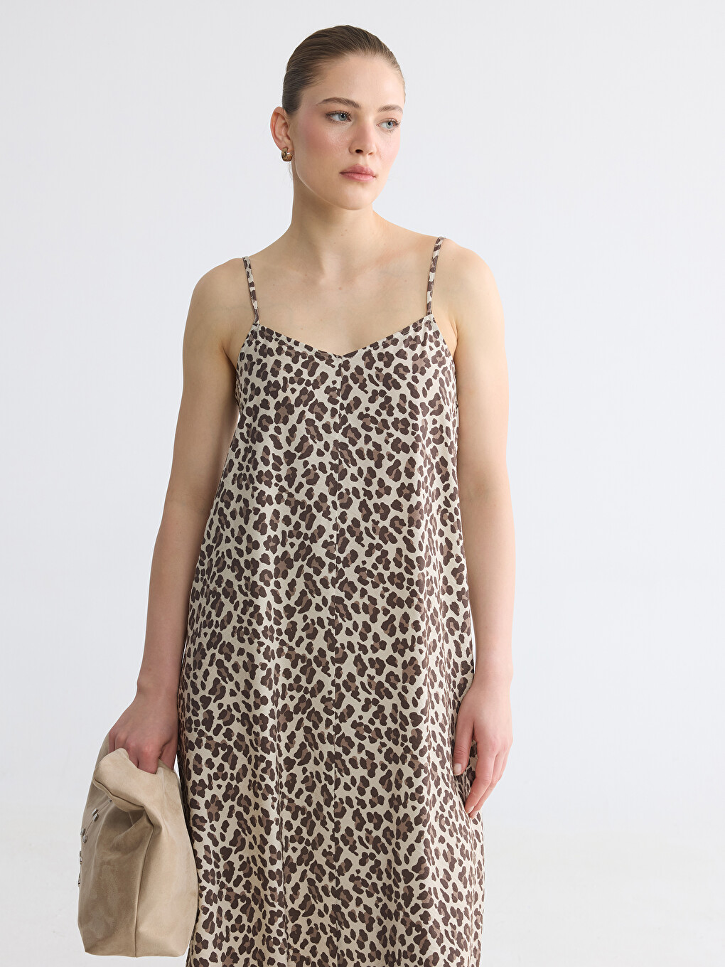 V Neck Leopard Print A Cut Dress