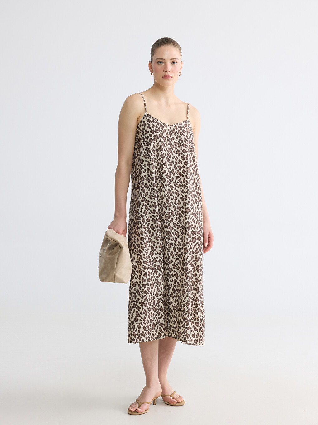 V Neck Leopard Print A Cut Dress-1