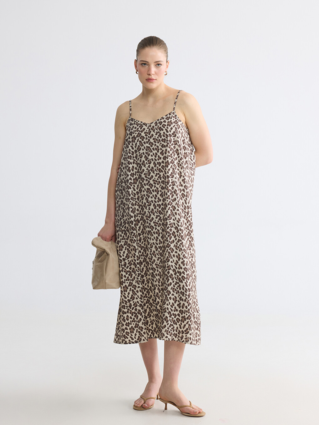 V Neck Leopard Print A Cut Dress-2
