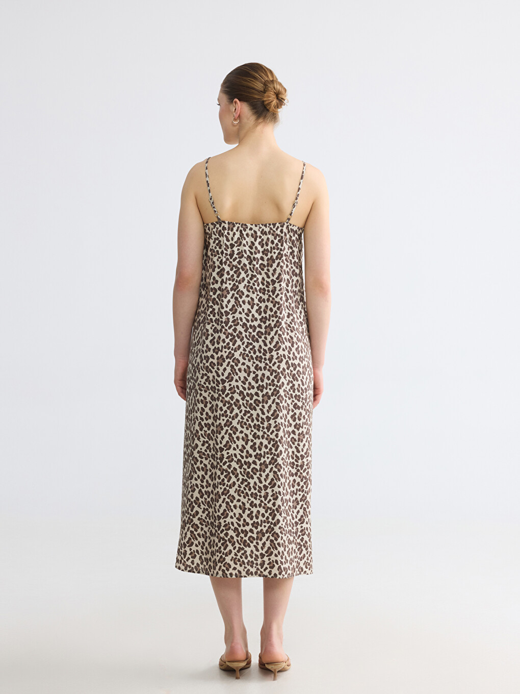 V Neck Leopard Print A Cut Dress-4