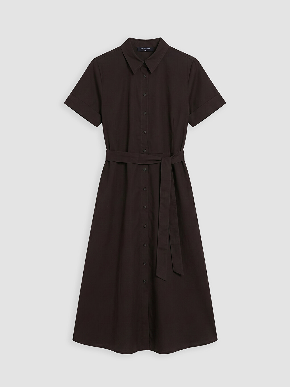 Shirt Collar Poplin A Cut Dress-4