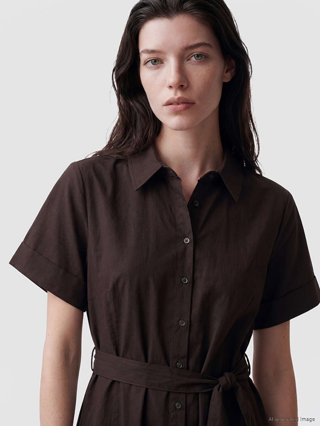 Shirt Collar Poplin A Cut Dress-1