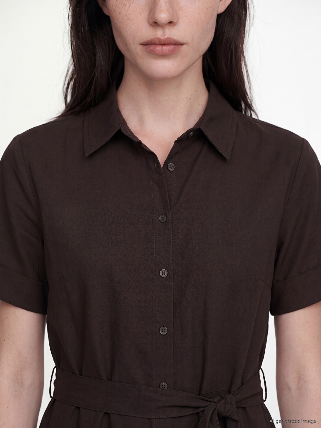 Shirt Collar Poplin A Cut Dress-2