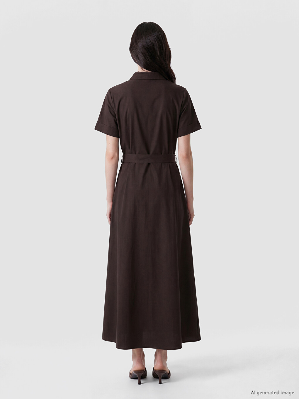 Shirt Collar Poplin A Cut Dress-3