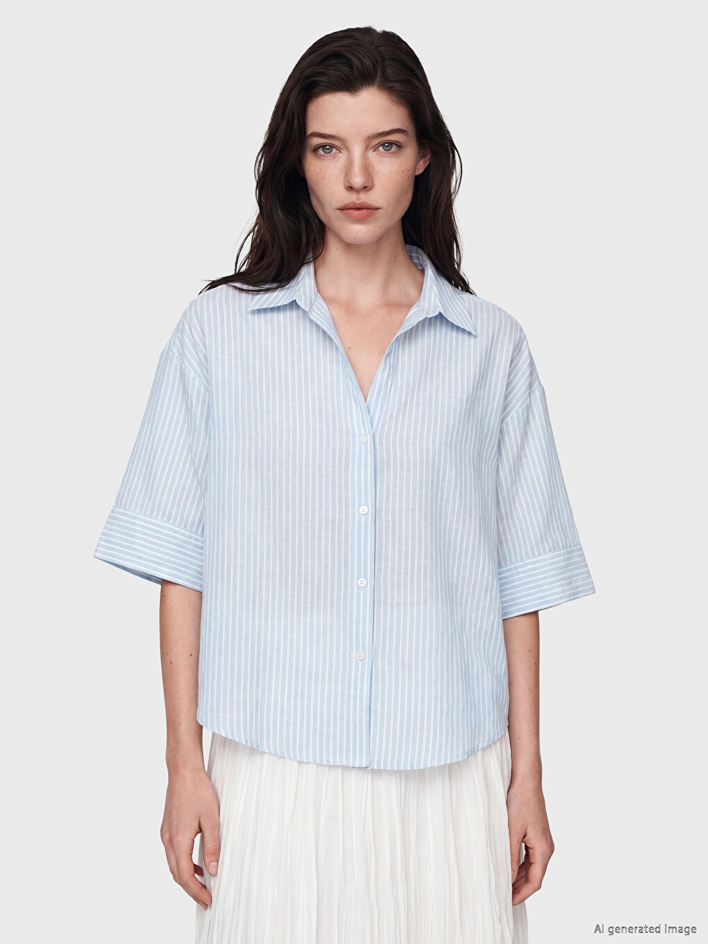 Çizgili Oversize Poplin Kadın Gömlek