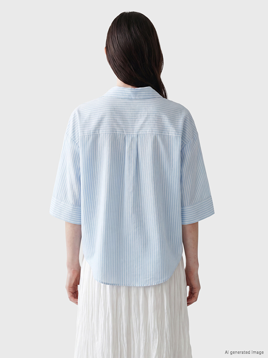 Çizgili Oversize Poplin Kadın Gömlek-3