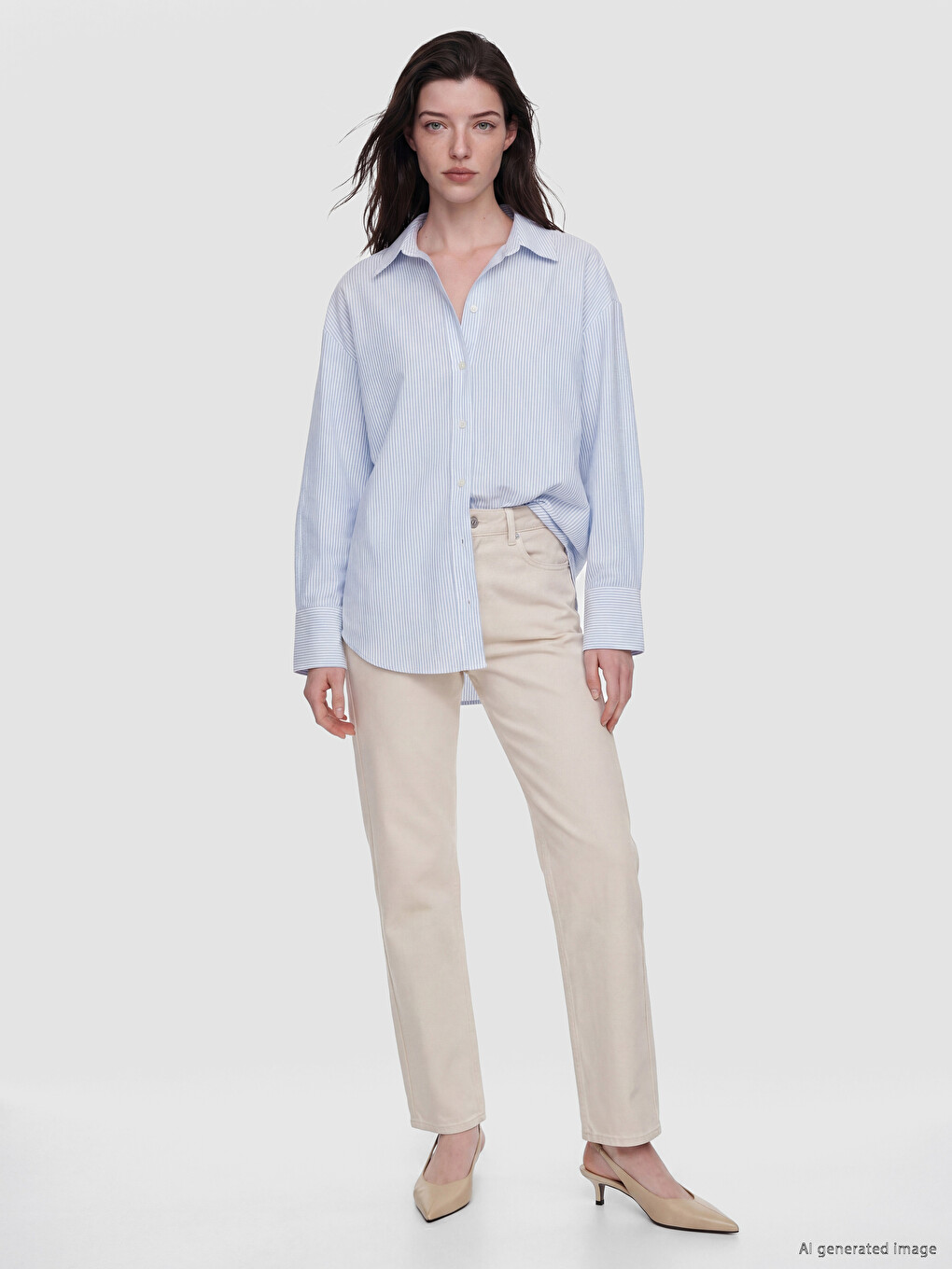 Çizgili Oversize Oxford Kadın Gömlek-1