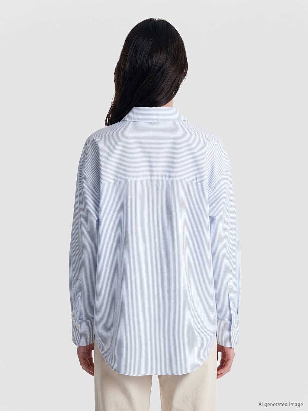 Çizgili Oversize Oxford Kadın Gömlek-3