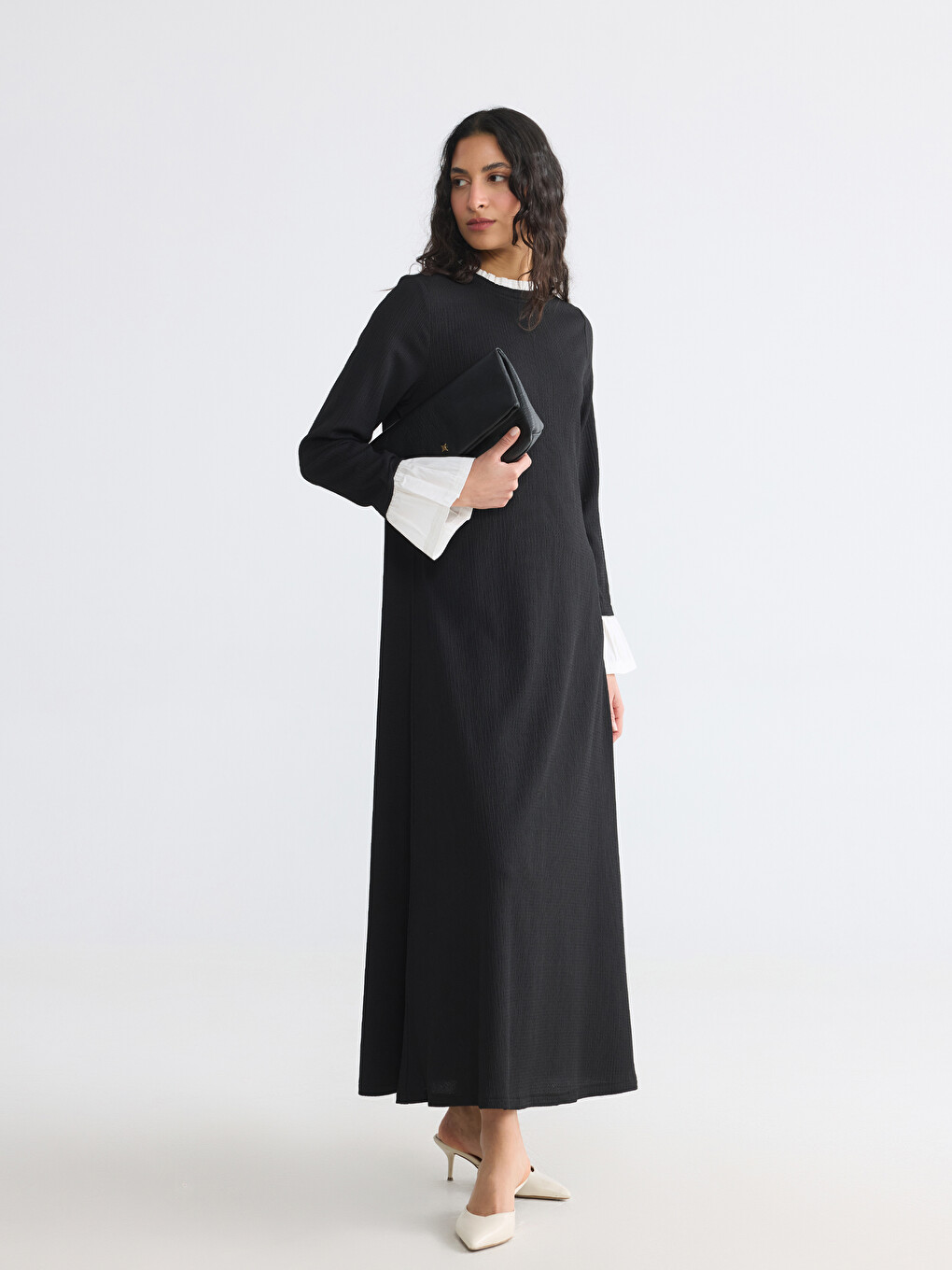 Crew Neck Textured A-line Dress