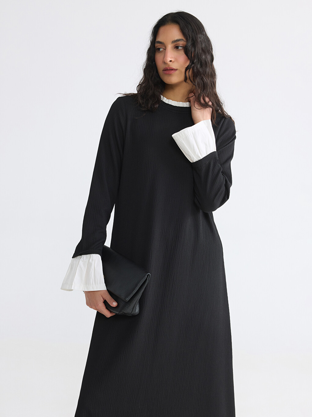 Crew Neck Textured A-line Dress-1