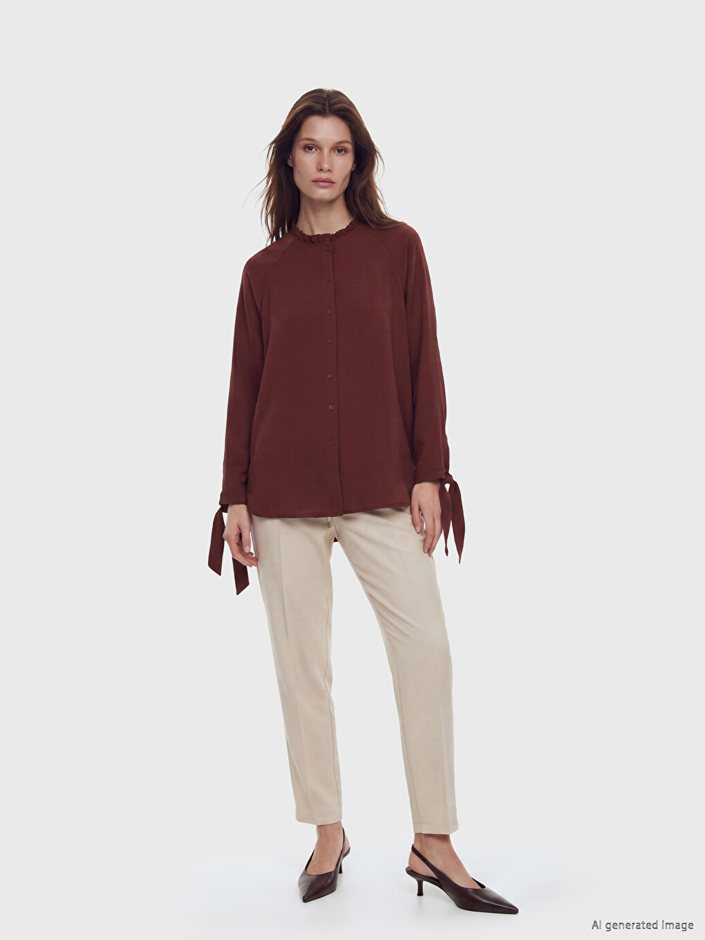 Ruffled Grandad Collar Women's Shirt Tunic-1