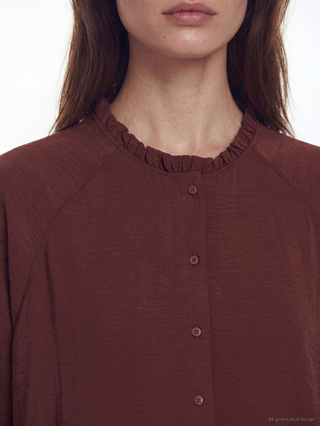 Ruffled Grandad Collar Women's Shirt Tunic-2