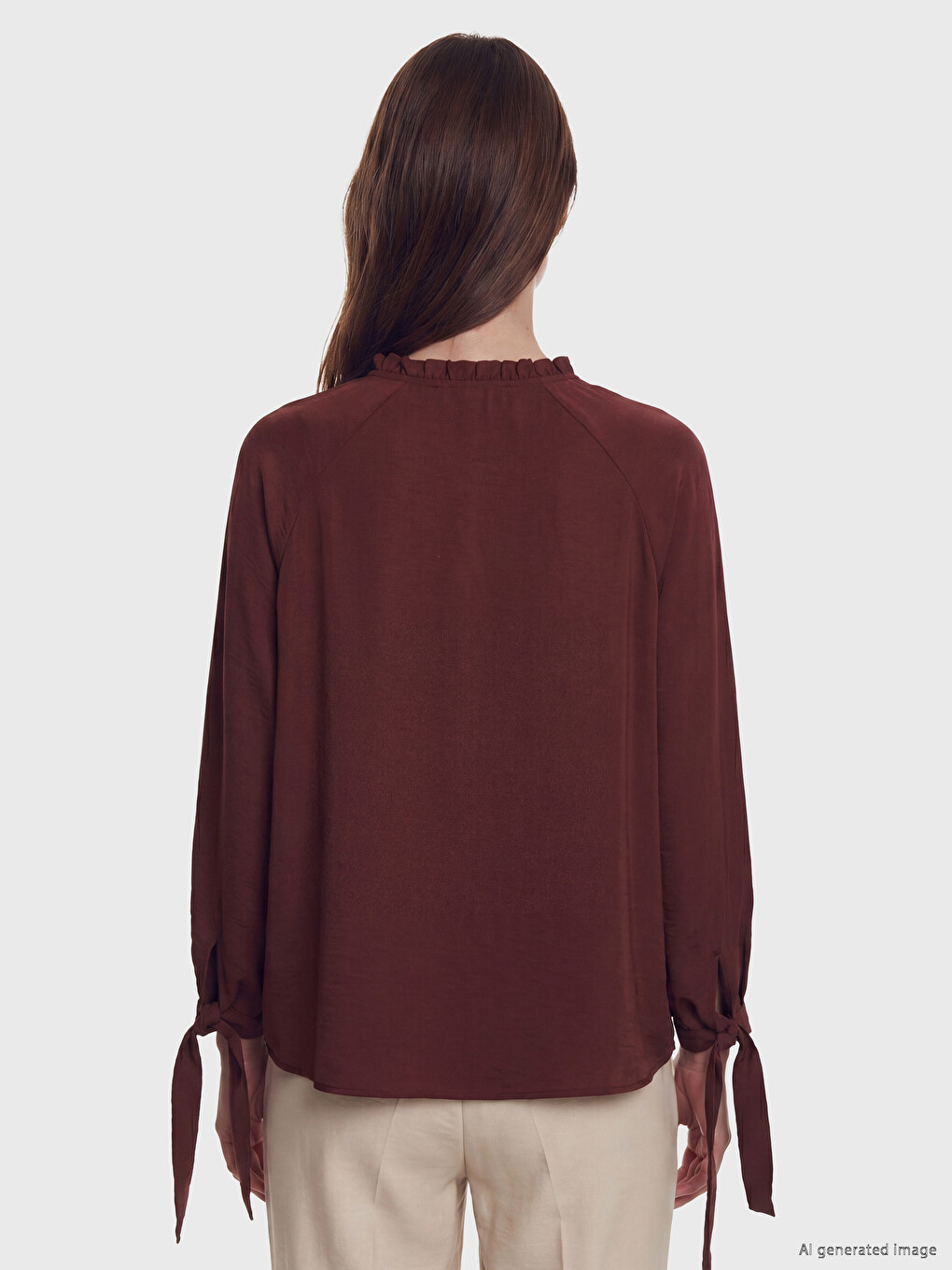 Ruffled Grandad Collar Women's Shirt Tunic-3