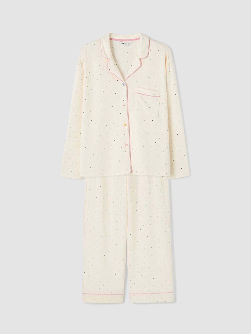 Collared Neck Long Sleeved Patterned Women's Pyjamas Set-4