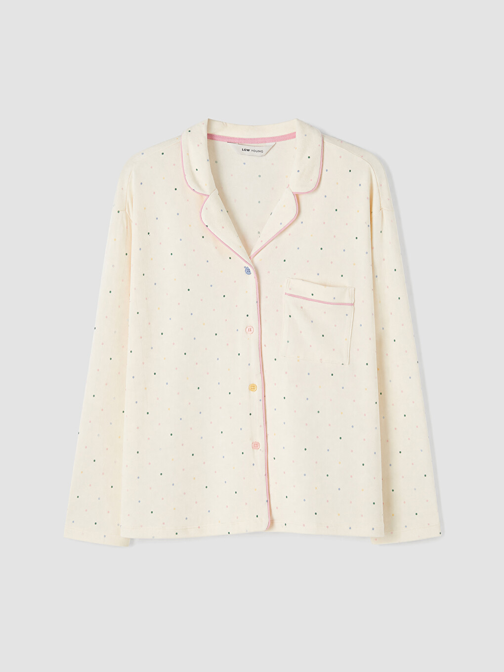 Collared Neck Long Sleeved Patterned Women's Pyjamas Set-5