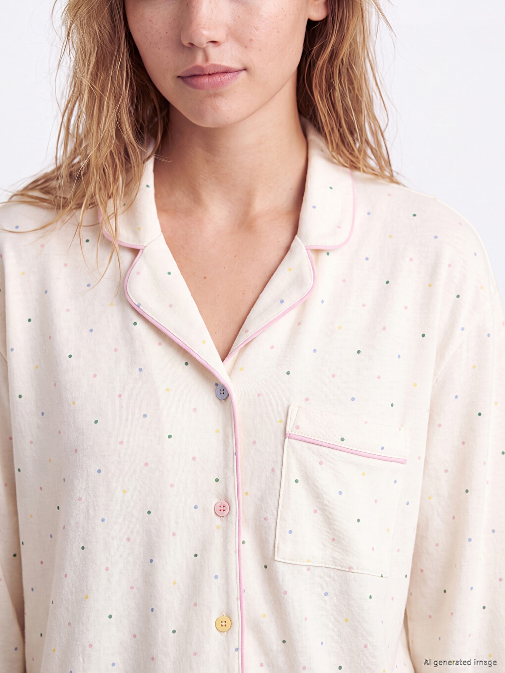 Collared Neck Long Sleeved Patterned Women's Pyjamas Set-2