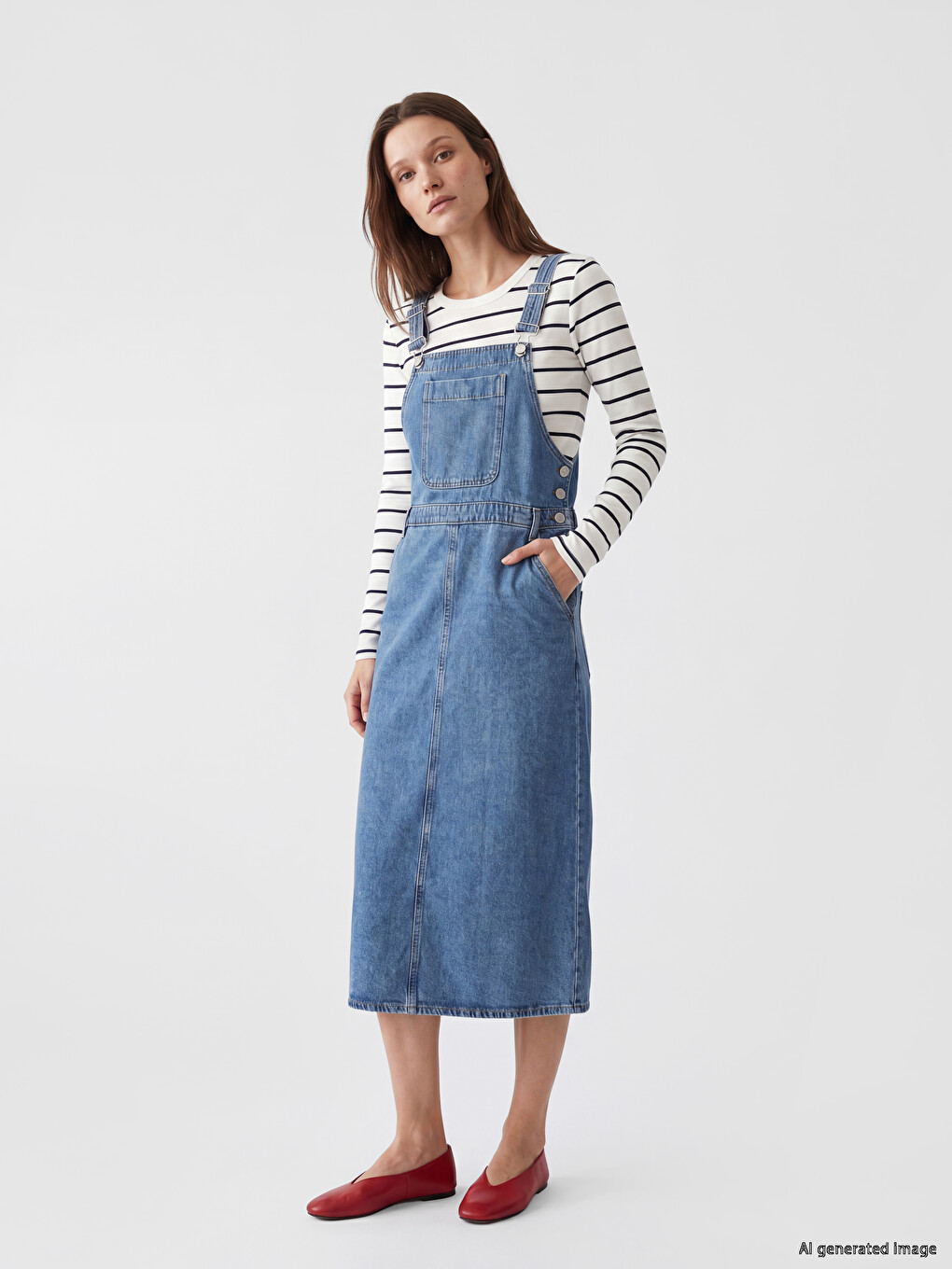 Square Neck Denim Dungaree Dress