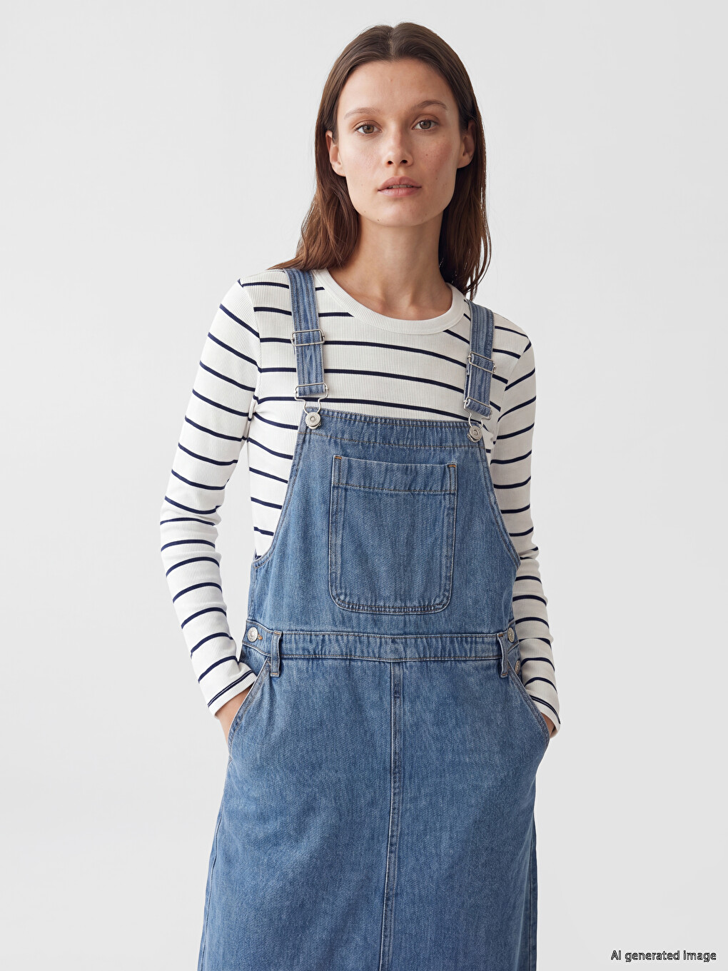 Square Neck Denim Dungaree Dress-1