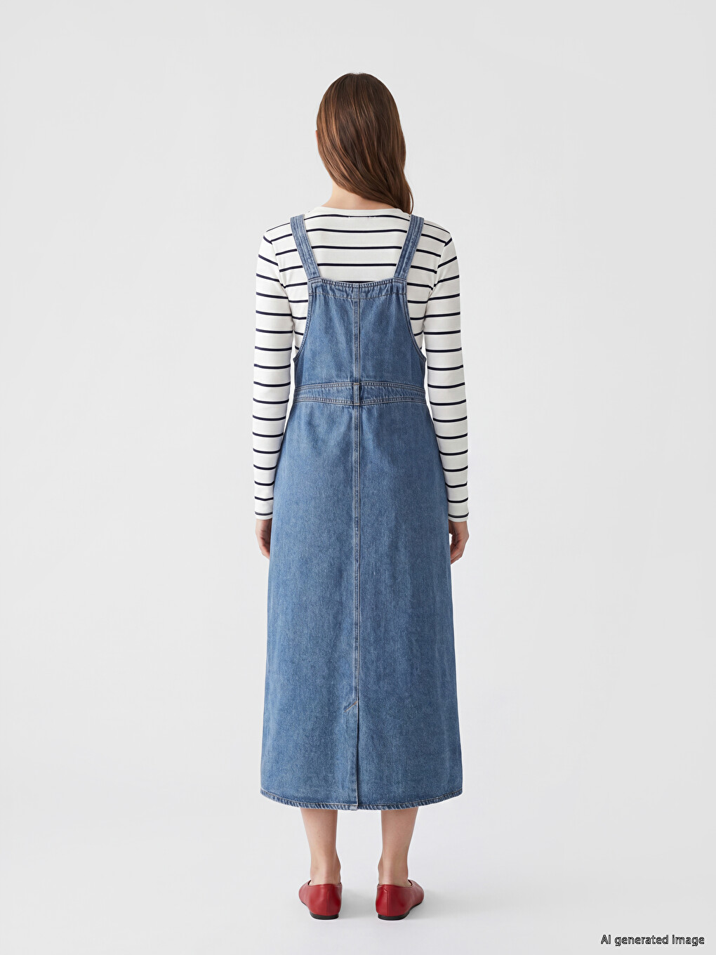 Square Neck Denim Dungaree Dress-3