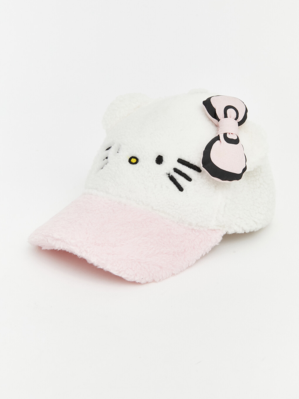 Beyaz Hello Kitty Nakışlı Kız Çocuk Kep Şapka-1