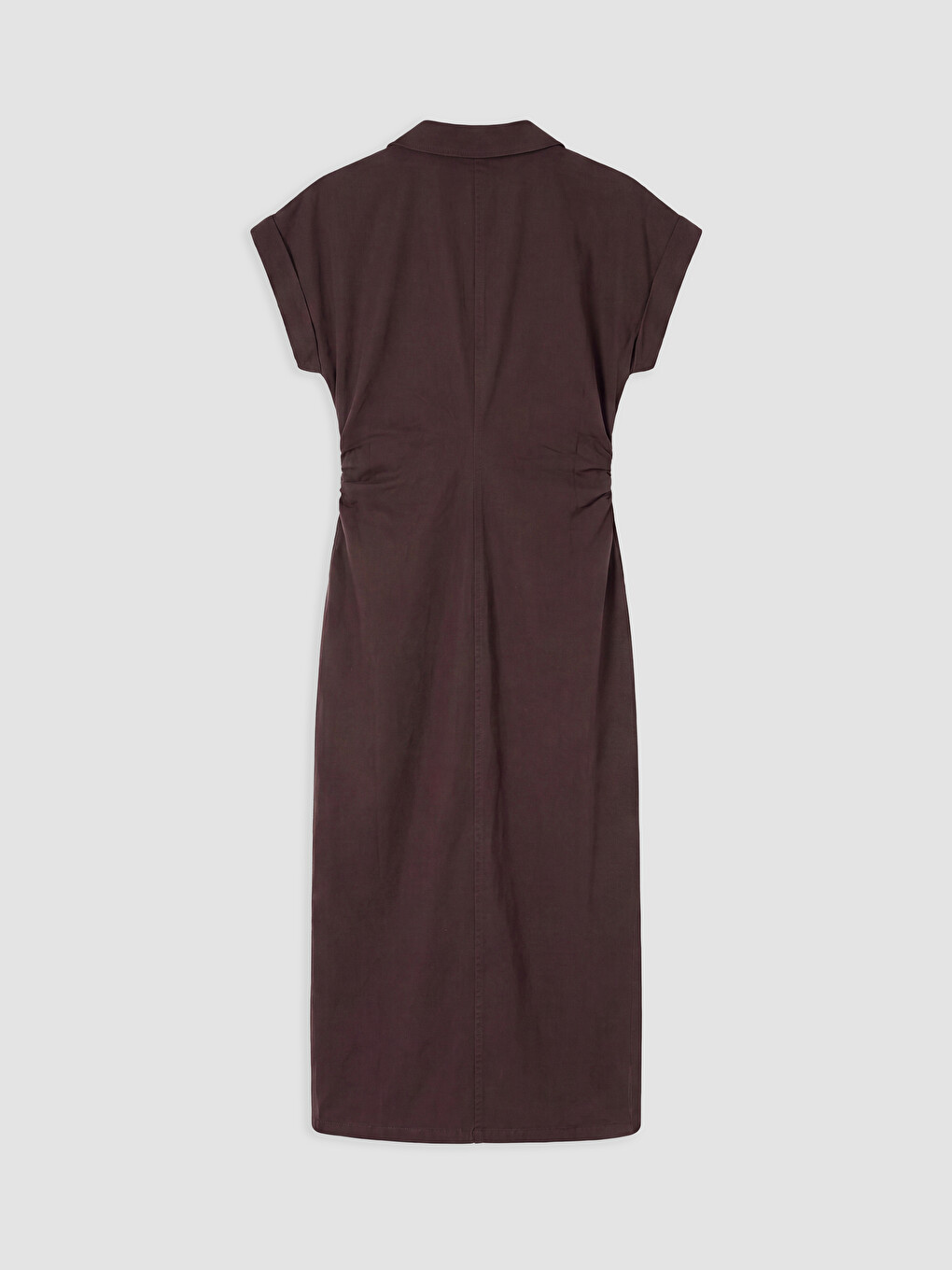 Shirt Collar Waist Shirred Midi Dress-4