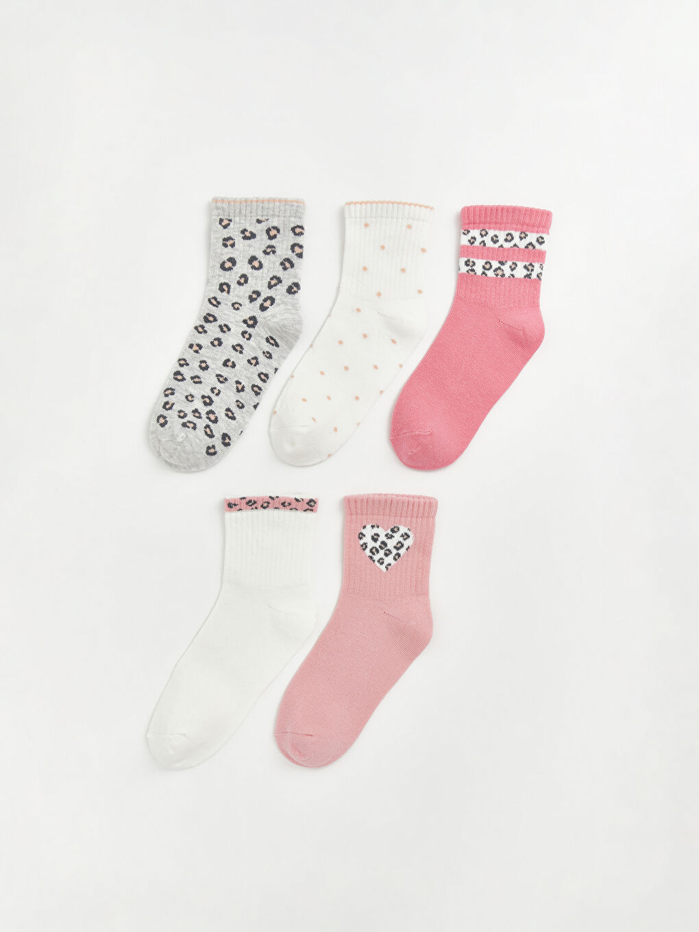 Gri Desenli Kız Çocuk Soket Çorap 5'li