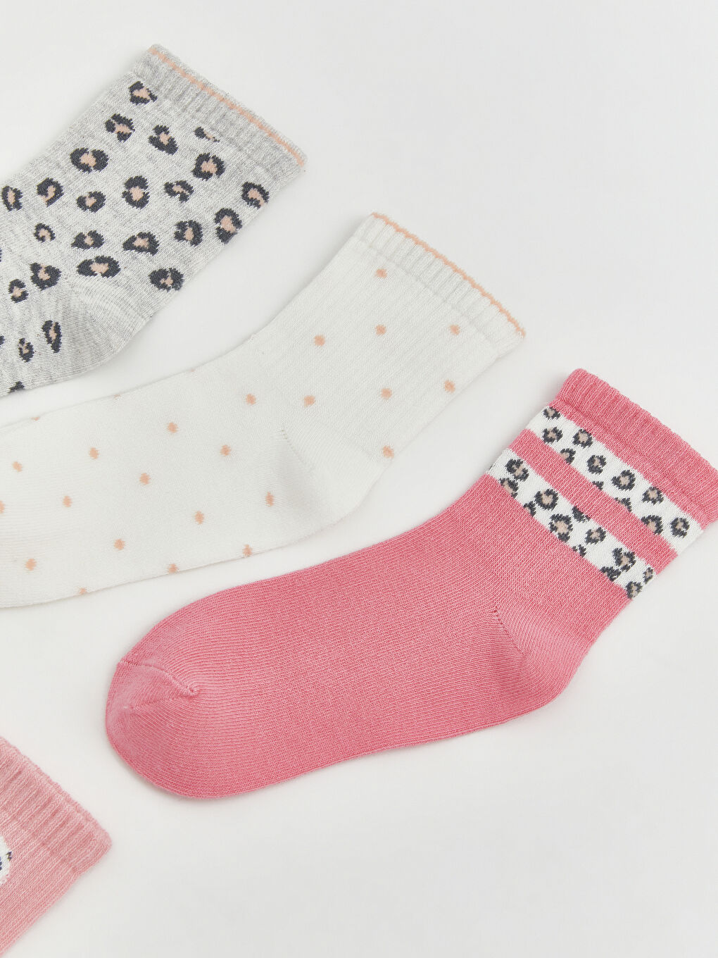 Gri Desenli Kız Çocuk Soket Çorap 5'li-1