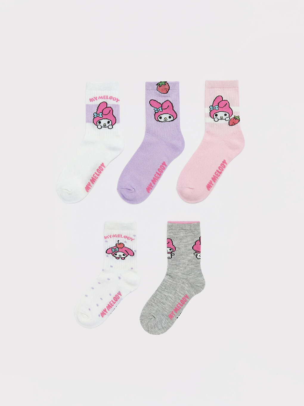 Ekru My Melody Baskılı Kız Çocuk Soket Çorap 5'li