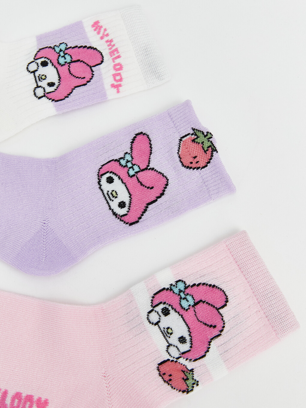 Ekru My Melody Baskılı Kız Çocuk Soket Çorap 5'li-1