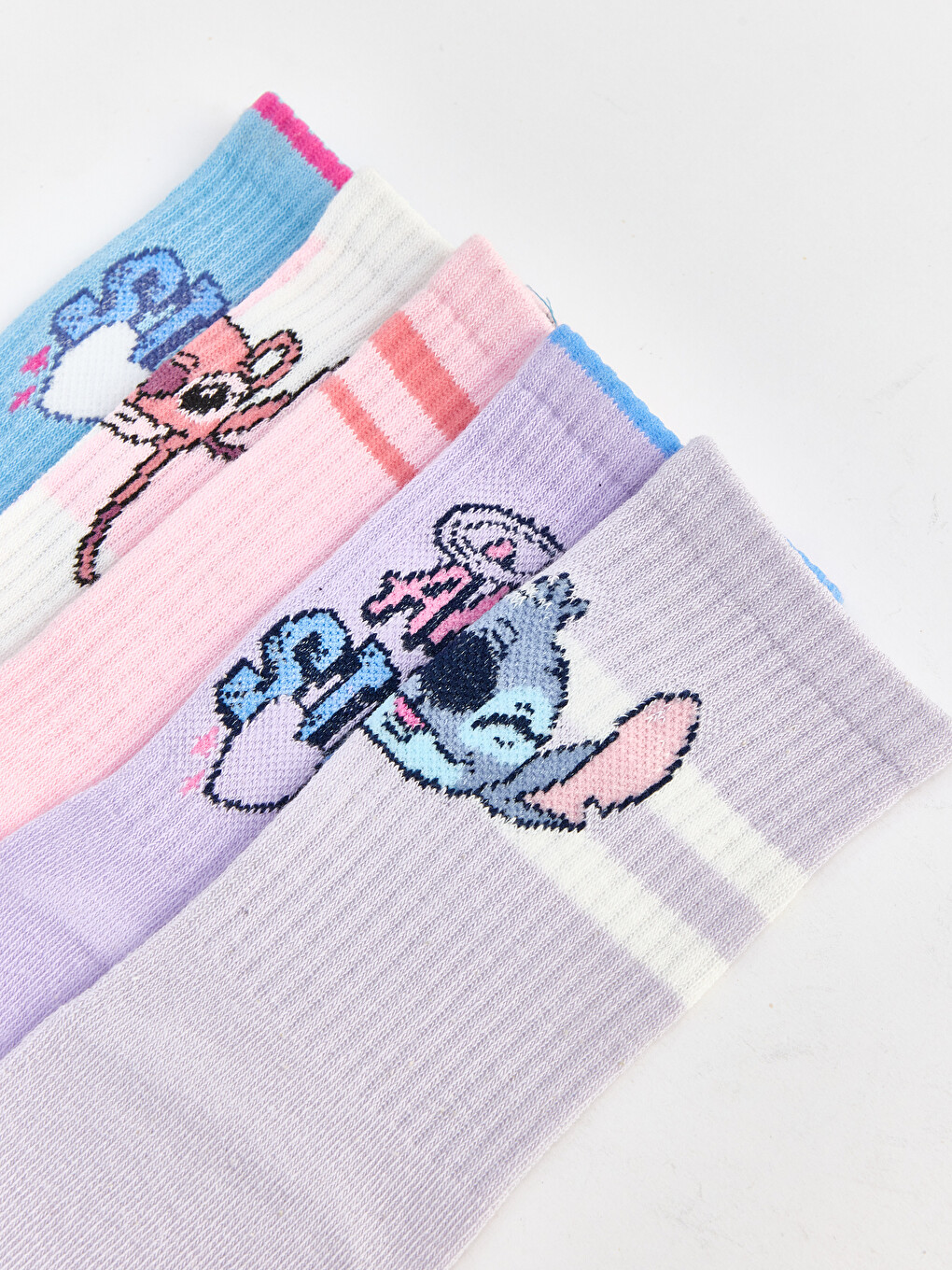 Mavi Lilo & Stitch Baskılı Kız Çocuk Soket Çorap 5'li-6