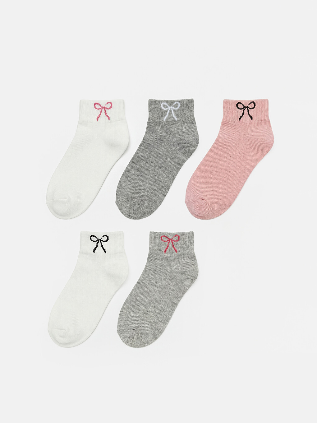 Bow Patterned Girls' Trainer Socks 5 Pack