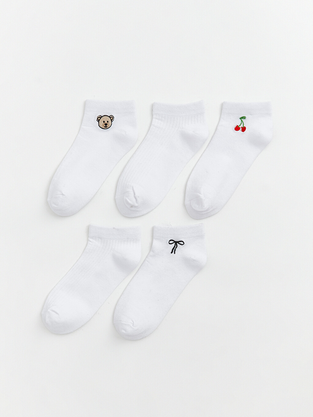 Embroidered Girls' Trainer Socks 5 Pack