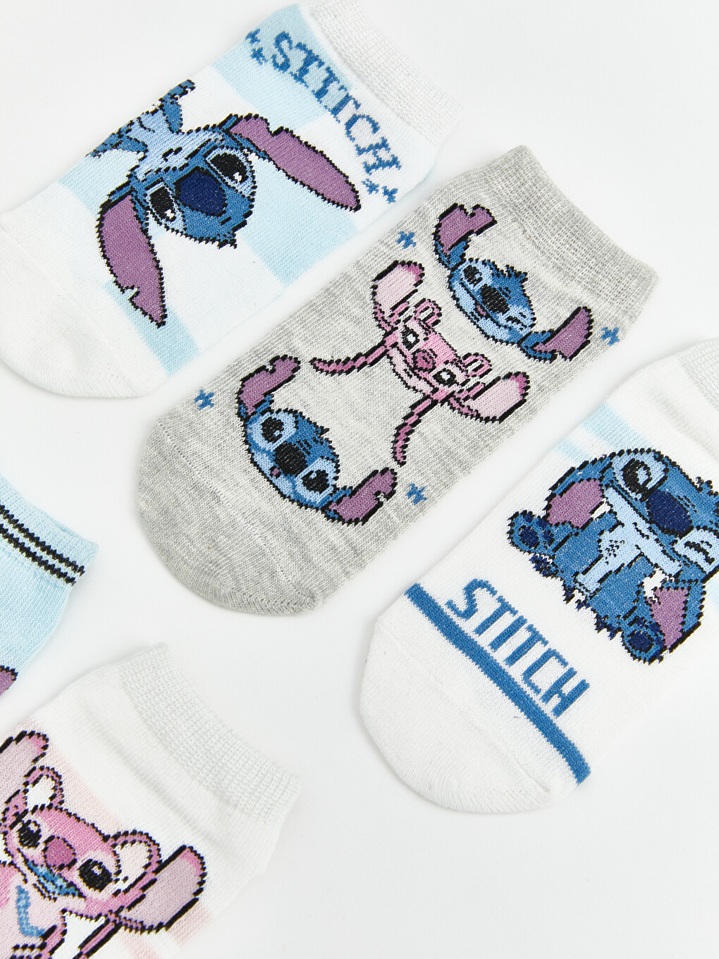 Stitch And Angel Printed Girls' Trainer Socks 5 Pack-1