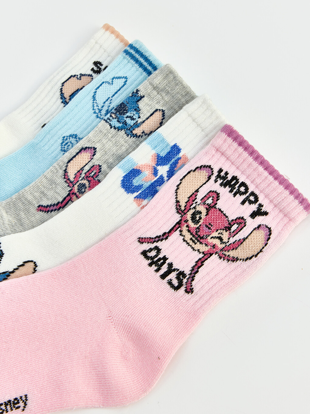 Lilo & Stitch Baskılı Kız Çocuk Soket Çorap 5'li Paket-1
