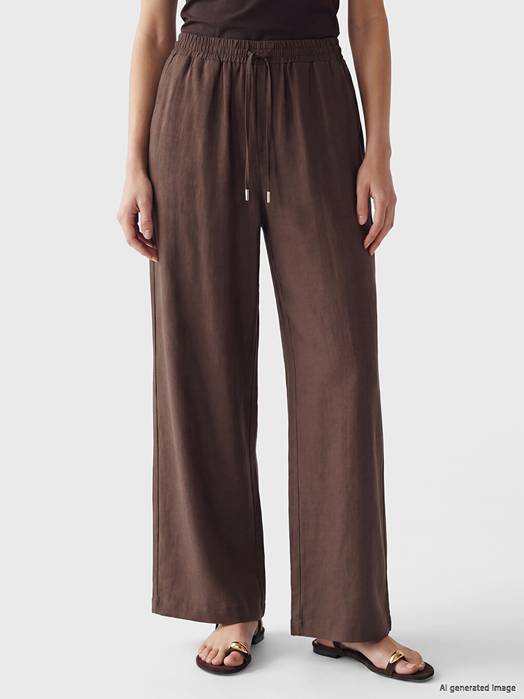 Beli Lastikli Geniş Paça Kadın Pantolon-1