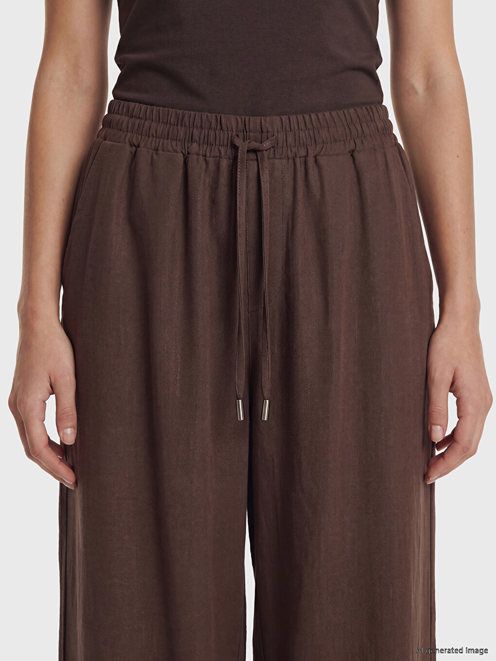 Beli Lastikli Geniş Paça Kadın Pantolon-2