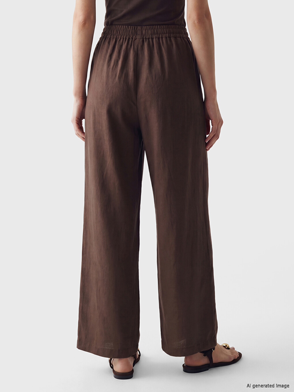 Beli Lastikli Geniş Paça Kadın Pantolon-3