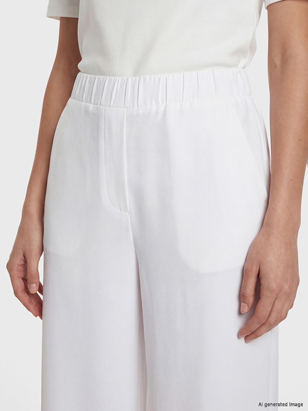 Beli Lastikli Geniş Paça Kadın Pantolon-2