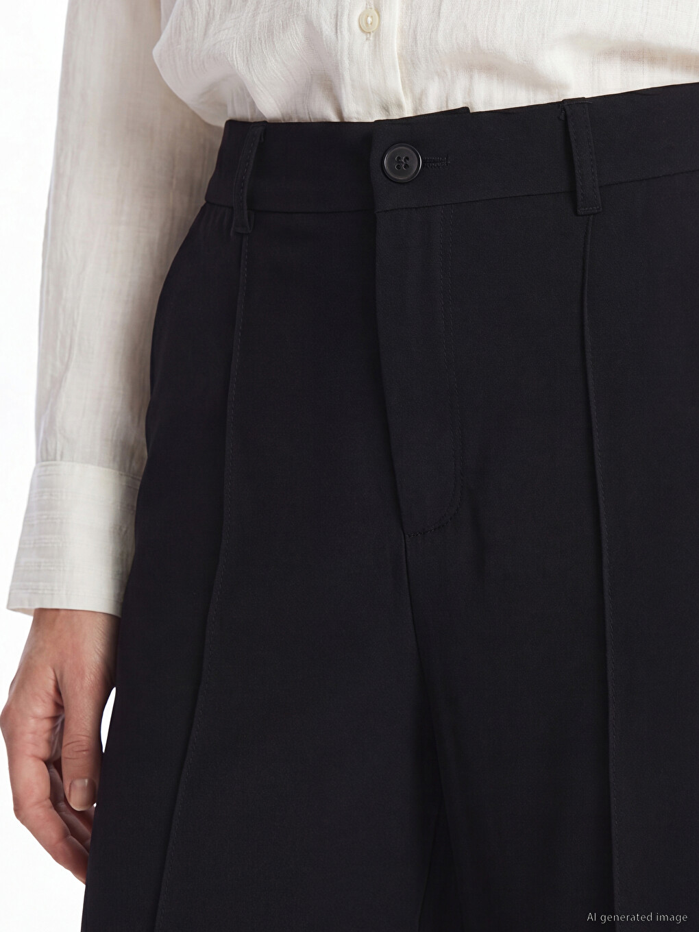 Pleated Wide Leg Regular Fit Women's Trousers-2