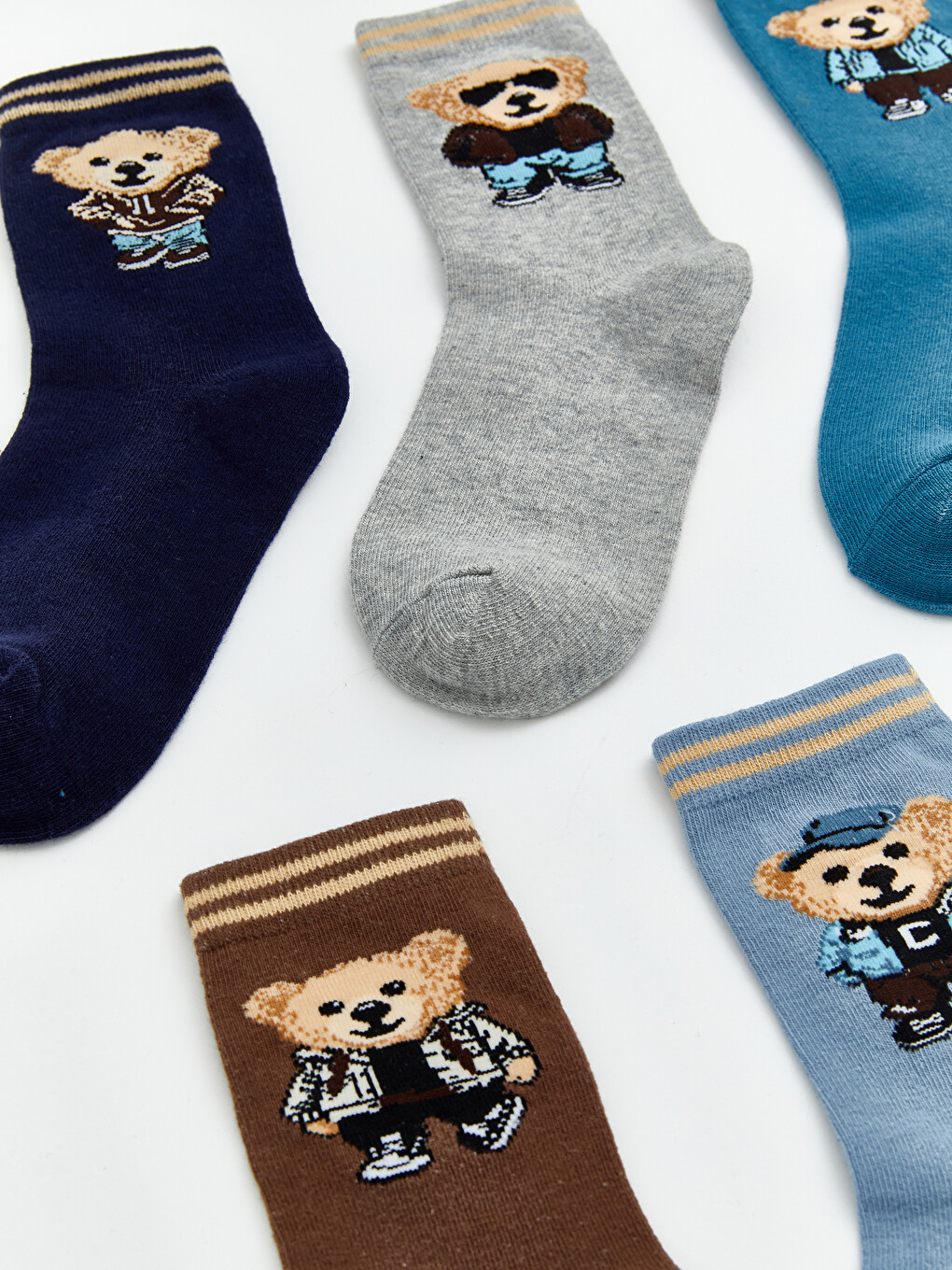 Karışık Ayı Teddy Desenli Erkek Çocuk Soket Çorap 5'li-1